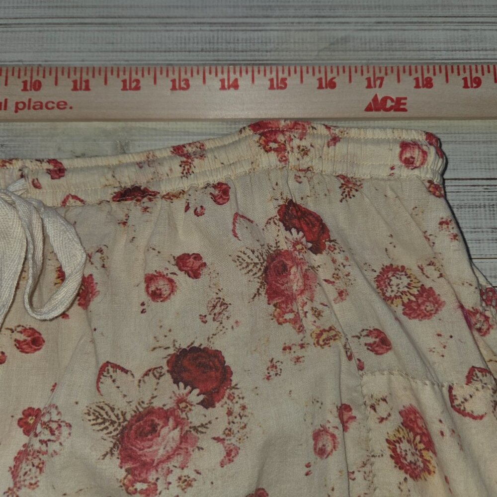 Magnolia Pearl Cotton Rose Print Ivory Ruffled Pin Tucked Skirt OS - Picture 5 of 10